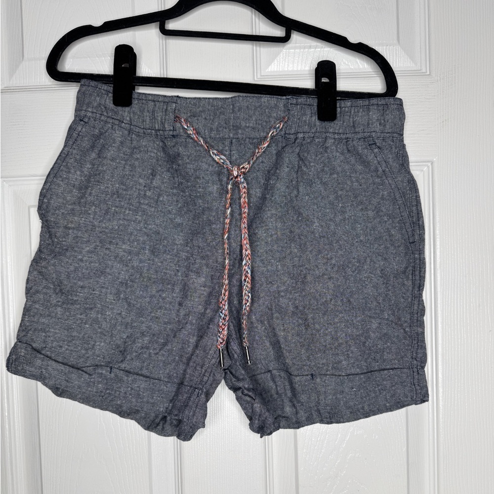 EDDIE BAUER Chambray Linen Cotton Blend Shorts Colorful Braided Belt Size‎ M